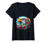 Womens Cool Bald Eagle Spirit Animal Illustration Tie Dye Art V-Neck T-Shirt