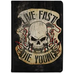 Azzumo Live Fast, Die Young Skull Motto Faux Leather Case Cover/Folio for the Apple iPad 10.2 (2020) 8th Generation