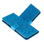 IMEIKONST Wallet Case for Xiaomi Mi 10 Lite 5G, PU Leather Mandala Embossed Retro Case Flip Notebook Card Slot Holder Magnetic Clasp Stand Cover for Xiaomi Mi 10 Lite 5G Sunflower Blue KT