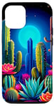 Coque pour iPhone 14 Cactus au clair de lune du désert en fleurs de minuit