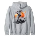 cool anime lucky black asian dragon with sunset sunrise art Zip Hoodie