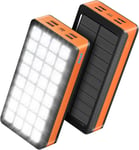 【New Upgrade】Portable Solar Charger 30000mAh, Power Bank with 4 Orange 