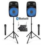 Home Karaoke Set with Pair of Wireless Microphones, VPS122A PA Speakers & Stands