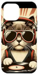 Coque pour iPhone 15 Plus Drôle DJ Cat Disco Sound Tech Casque Musique