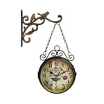 Double Sided Wall Clock Retro,iron Hanging Clock Retro Dial with Fixing Pendulum Station Wall Clock Garden Clocks Outdoor,Indoor Hanging Decor Clock Wall Mounted Clock 50x30x18.5cm