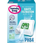 Handy Bag - Sacs aspirateur PH84 x4sacs - Compatibles Philips, Nilfisk, Ruton - 99,99% des poussières retenues - Fermeture facile - Filtre anti-allergène - 50% de matériaux recyclés
