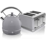 Swan (Grey) Swan, Retro Kitchen Kettle and Toaster Set, 1.8L Dome Kettle, 4 Slice Toaster, (Green)
