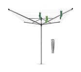 Brabantia - Lift-O-Matic - 60 Metres of Clothes Line - Adjustable in Height - UV-Resistant & Non-Slip Lining - Umbrella System - Rotary Dryer with Ground Spike 45 mm - Metallic Grey - ø 295cm