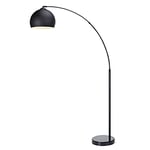 Teamson Home Arquer Arc Curved Standing LED Floor Lamp with Bell Shade & Marble Base, Modern Lighting in Black for Living Room, Bedroom or Dining Room