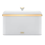 Tower T826130WHT Cavaletto Bread Bin, Removable Lid, Carbon Steel, White and Champagne Gold