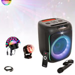 Pack Enceinte Autonome Karaoké Lumineux Bluetooth CUBE180 180W SD USB 1 Micro - Effet Lumière Astro LED Multicolore - Enfant Cadeau