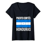 Womens Puerto Cortes Honduras Flag Catracho Honduran Bandera V-Neck T-Shirt