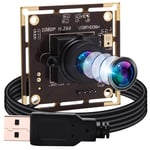 ELP 1080P Web Camera with Microphone,for Windows/Linux/Raspberry Pi,IMX323 Sensor USB Camera Module with 100 Degree Fisheye Lens,for PC Desktop,Laptop,Full HD Low Illumination Webcam USBFHD06H-L100