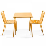 Oviala - Ensemble table de jardin carrée et 2 chaises acier jaune - Palavas - Jaune