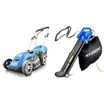 Hyundai 15" / 38cm Corded Electric 1600w/230v Roller Mulching Lawnmower & Leaf Blower, Garden Vacuum & Mulcher with Large 45 Litre Collection Bag, 12m Cable, 62-170mph Variable Airspeed