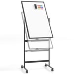 Dubbelsidig mobil whiteboard med pennfack & tillbehör för skolkontor 60 x 90 cm svart