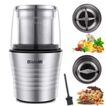 Coffee Grinder Electric, 2-in-1 Wet and Dry Double Cups 300W Electric Spices and Coffee Bean Grinder Stainless Steel Body and Miller Blades,Silver