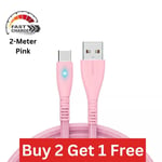 Heavy Duty Quick Fast Charge USB Type C Data Phone Charger Cable Lead 2m Pink UK