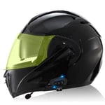 Bluetooth Casques Moto intégrés,Anti-Glare Full Face Modulable Double visières modulaire vélo Casques Motorcross Intercom Casque ECE Homologué J,S