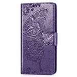 Compatible for Nokia G20 Case, Nokia G10 Phone Case, Flip Shockproof PU Leather Bumper Wallet Cover Butterfly Embossed with [Card Slots] [Magnetic Closure] [Stand] Soft Protective Case, Dark Purple