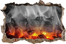 pixxp Rint 3D WD 5096 62 x 42 brennende Charbon de Bois dans cheminée percée 3D Sticker Mural Mural en Vinyle Noir/Blanc 62 x 42 x 0,02 cm