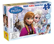 Lisciani, Maxi Puzzle pour enfants à partir de 4 ans, 60 pièces, 2 en 1 Double Face Recto / Verso avec le dos à colorier - Disney La reine des Neiges 46881