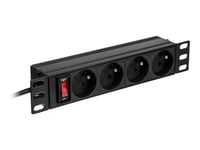Netrack - Kraftdistributionsenhet (Kan Monteras I Rack) - Ac 230 V - Ingång: Ström - Utgångskontakter: 4 (4 X Power Type E) - 1U - 10" - 1.8 M Sladd - Svart
