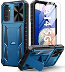 FNTCASE for Samsung A14 5G Case: Military Grade Drop Protection Phone Case- 360 Shockproof Protective Cases Rugged Tough Phone Case with Built-in Kickstand and Slide Cover for Galaxy A14 5G (Blue)