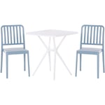 Ensemble Bistrot d'Extérieur en Plastique 1 Table 2 Chaises Etanches Blanc et Bleu Sersale