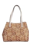 GUESS Women Vikky Tote Bag, Taupe Logo, 33 x 15.5 x 27