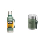 Stanley Classic Legendary Bottle 1.9L Hammertone Green - Stainless Steel Thermos Flask & Classic Legendary Food Jar 0.4L Hammertone Green with Spork