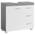 VASAGLE Meuble sous lavabo, Meuble de Salle de Bain, 3 Tiroirs Latéraux, 2 Cases derrière la Porte, pour Lavabos sur Colonne, avec Pieds, 30 x 70 x 64 cm, Blanc Nuage et Gris Tourterelle BBK504W02