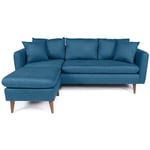 Canapé d'angle gauche tissu bleu canard avec pieds en bois naturel Rival 215cm