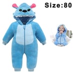 Bran Unisex Baby Romper Söt Varm Stitch Djur Långärmad Dragkedja Tjock Fleece Höst Vinter Barnkläder[HK] blue 80cm