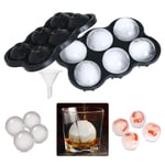 Ice Cube Tray Silicone Ice Moulds 6 Giant Ice Ball Cube Maker with Removable Lid & Funnel Reusable Dishwasher Safe BPA Free Ice Trays for Freezer, Whiskey, Cocktail, Wine, Baby Food (Black)