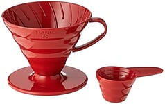 Hario V60 Plastic Coffee Dripper | V-Shaped Cone Coffee Dripper With Heat Retention, Red, Size 02