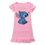 Barn Flickor Cartoon Stitch Nattlinne Nattlinne Kortärmad Nattlinne Pyjamas klänning Pink 160cm