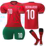 2024 UEFA Portugal Hemma Team Fotbollströjor Uniform Tränings T-shirts #10 Bernardo Kids 28(150-160cm)