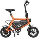 PARTAS Sightseeing/Commuting Tool - 14" Folding Electric Bike For Adults, Electric Bicycle With 250W Motor, 36V 8Ah Battery, Professional Double Disc Brake (Color : Orange)