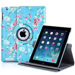 32nd Floral Series - Design PU Leather Book Folio Case Cover for Apple iPad 2, 3 & 4, Designer Flower Pattern Flip Case With Built In Stand - Spring Blue