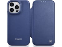 "Icarer Ce Premium Fodral I Läder För Iphone 14 Pro Max Magnetiskt Flipfodral I Läder Magsafe Blå (Wmi14220716-Bu)