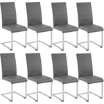 Tectake - Lot de 8 chaises Rembourré avec revêtement en cuir synthétique Dossier ergonomique - gris