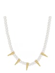 Bud To Rose Spike & Pearl Necklace Gold Vit