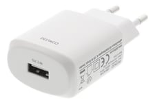Deltaco USB strömadapter med 2.4A 12W för telefon och surfplatta, AC adapter laddare