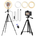 10" Ring Light with Tripod Stand & Phone Holder, Selfie Ringlight for Tiktok/Makeup/YouTube/Photography, LED Circle Light with 49 inch Camera Tripod & Remote for Phone, 3 Color Modes & 10 Brightness