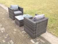 Rattan Garden Furniture Chairs Oblong Coffee Table Set