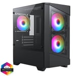 [Clearance] CiT Level 1 Black Micro-ATX PC Gaming Case with 3 x 120mm RGB Rainbow Fans Included With Tempered Glass Front and Side Panel