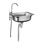 Wall Mounted Stainless Steel Utility Sink Hand Wash Basin Commercial Hand Wash Sink with Faucet Strainer for Restaurant, Kitchen,Home,Bracket Installation