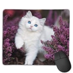Animal Cat Cute Flower Fluffy Kitten Purple Flower Gaming Mouse Pad Non-slip Rubber base Durable Stitched Edges Mousepads Compatible with Laser and Optical Mice for Gaming Office Working