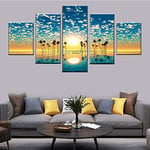 BJWQTY Frameless-Flower Blue Sky And White Clouds Sunset Art On Canvas Printed Artwork On Huge Picture Mural5 pieces_40X60_40X80_40X100Cm